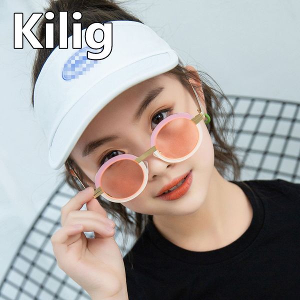 

kilig 2020 round sunglasses kids hit color frame glasses anti-uv sun glasses for boys girls eyewear children oculos uv400 gift, White;black