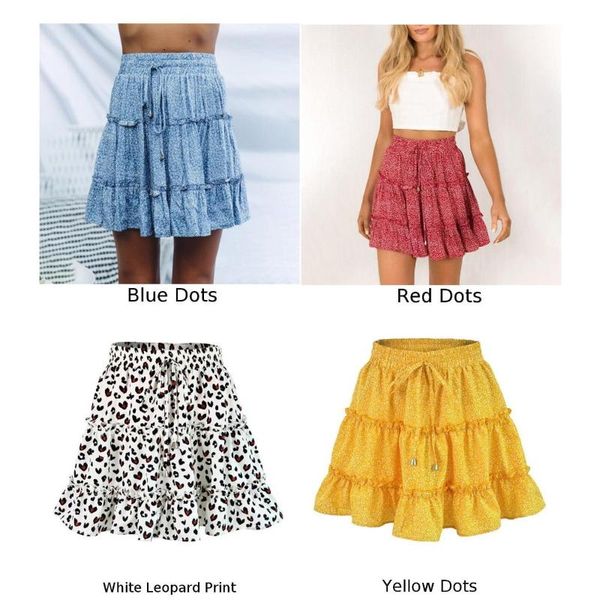 

summer new skirts ladies red dots high waist skirt women ruffle printed casual young style short mini skirt beach, Black