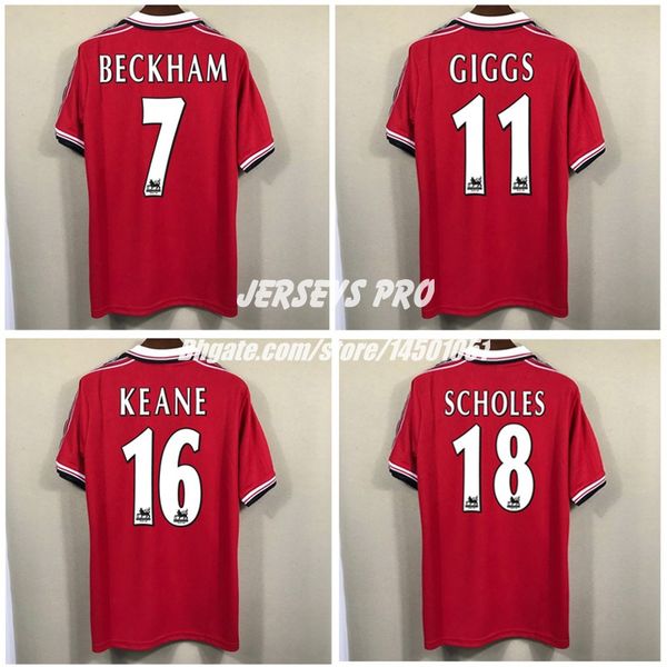 

1998 1999 maillot de epl soccer jersey old trafford football shrts kits david beckham ryan giggs roy keane paul scholes ole gunnar solskjaer, Black;yellow