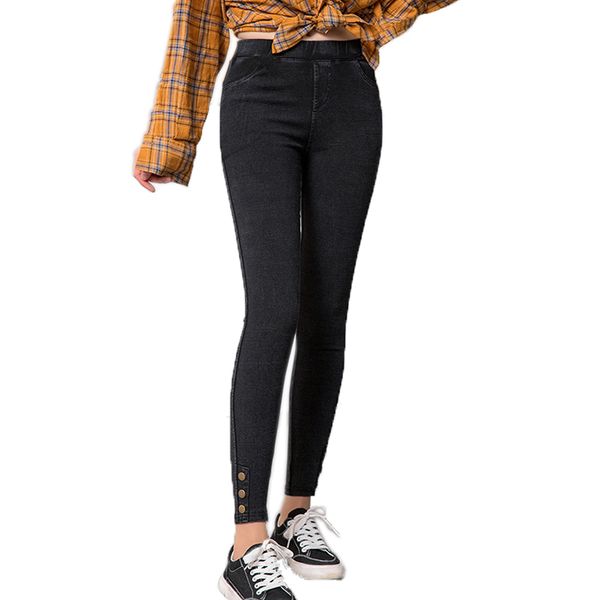 

women skinny jens fashion casual slim fit solid ankle high wasit jeans plus size elastic stretch imitation denim pencil pants, Blue
