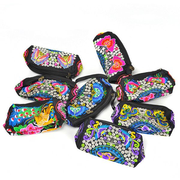 

embroidered small handbag cotton women wristlet national female purse quality ladies hand bags floral printing