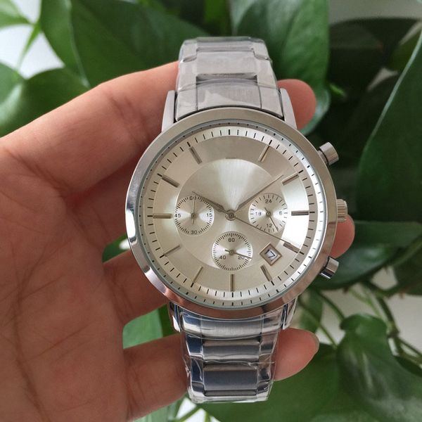 

drop shipping ar2448 ar2453 ar2434 ar2458 brand watch stainless steel quartz chronograph men watches fashion wristwatch, Slivery;brown