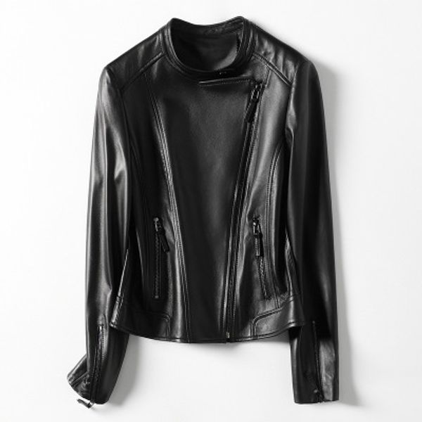 

2020 women spring genuine real sheep leather jacket h16, Black