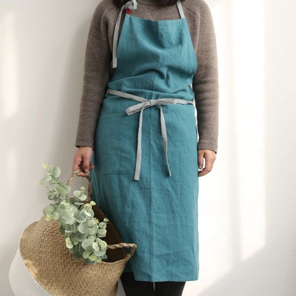 

guibobo 2019 new apron japanese style simple plain matcha color cotton aprons and linen kitchen garden sleeveless no0197241109