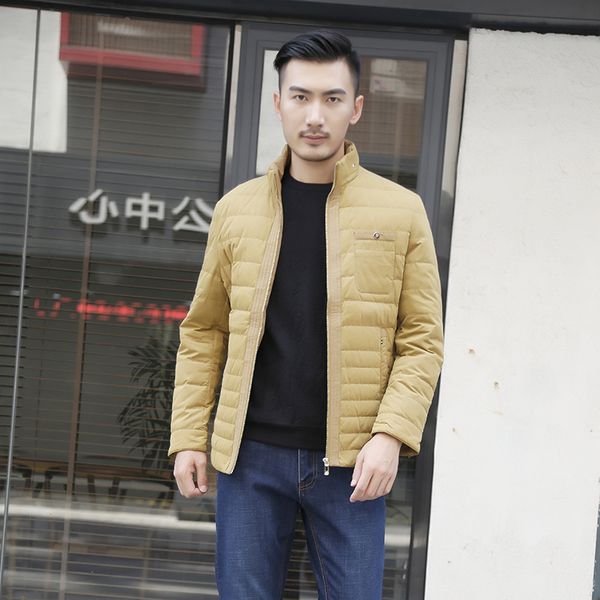 

men's wear winter new style men stand collar solid color fashion slim fit down jacket korean-style casual fashion coat, Black