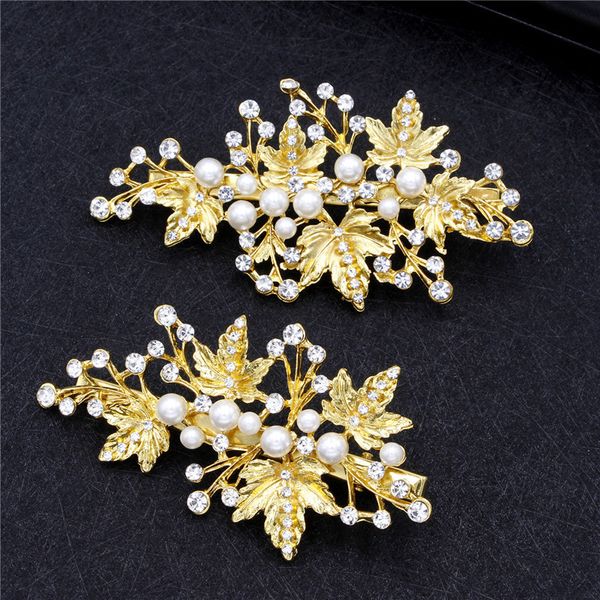 

2pc rhinestone bridal hair clips wedding dress hair accessories clip hair pins for women pearl jewelry bride headdress ornaments, Golden;white