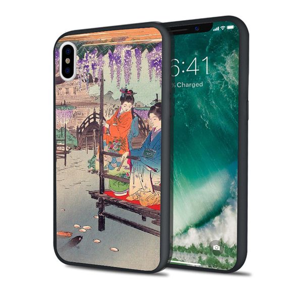 

coque japan teahouse painting phone case for iphone 11 pro xs max xr 8 7 6s plus 5s se 5 case soft silicone cover.