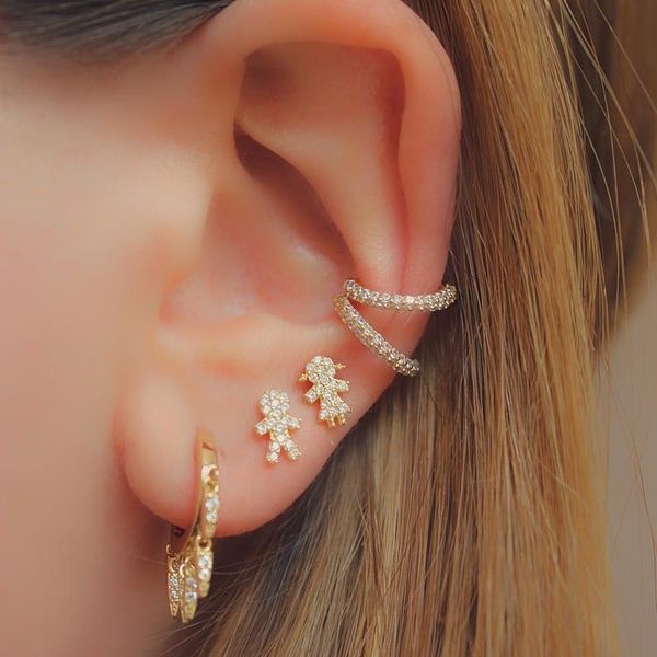 

925 sterling silver minimal delicate fashion jewelry micro paved cz sweet adorable girl jewelry cute boy girl silver earring, Golden;silver