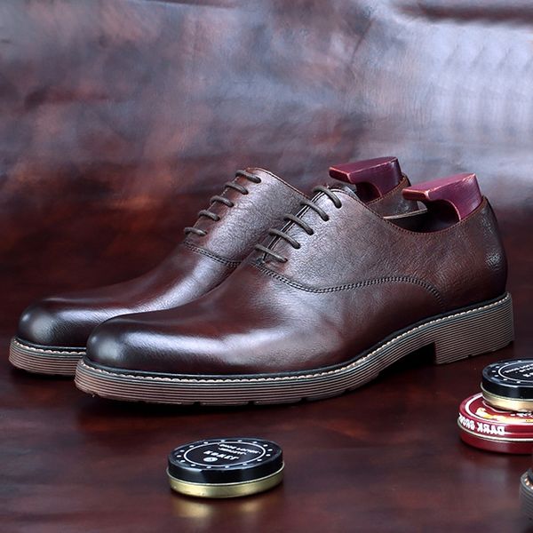 

2019 classic man handcrafted brogue shoes real genuine leather formal office quarter oxfords round toe men's retro flats bgq148, Black