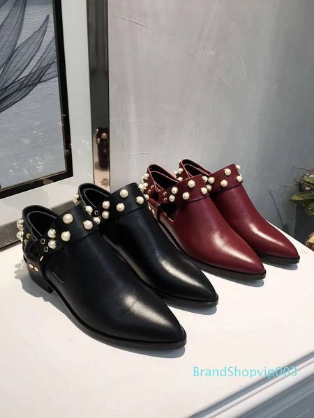 

ang women winter boots leather fashion brand classic luxury british belt buckle ladies splicing martin boots, Black