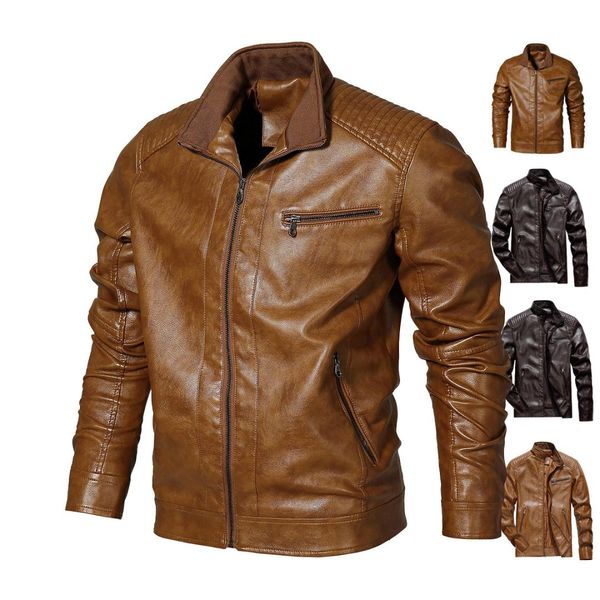 

2019 spring autumn motorcycling pu men leather jackets faux leather jacket clothing fashion elastic motorcycle outerwear coat, Black