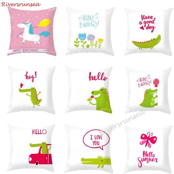 

modern style simple green crocodile pillow small fresh flowers unicorn rainbow pink kids cushion for children birthday gift