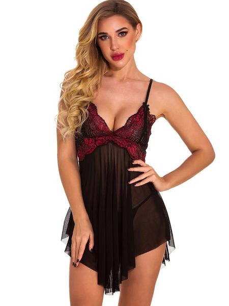 

женщины summer sexy кружево night платье женское белье с стрингами глубокого v nightgowns повседневной главного платье nightdress мода пижам, Black;red