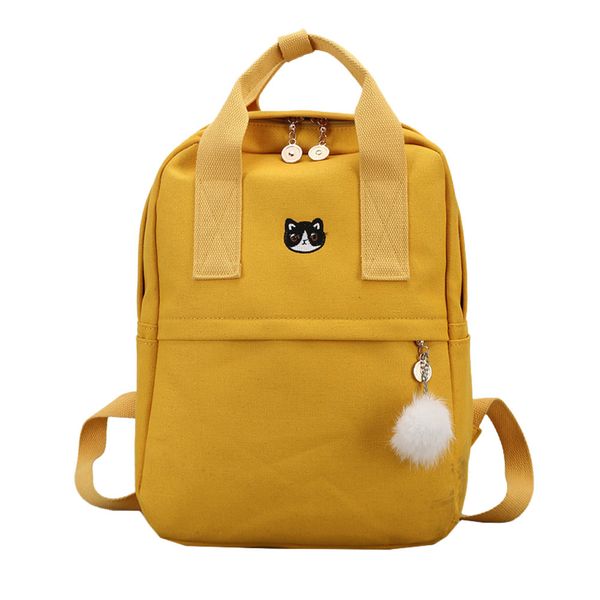 

2019 girl canvas backpack school bag student backpack with hairball satchel travel shoulder bag cute embroidery pack dropship #8