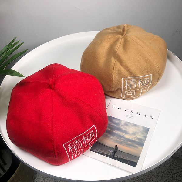 

new pattern autumn winter embroidery beret china style beret women artist character cap vintage lady wool hat, Blue;gray