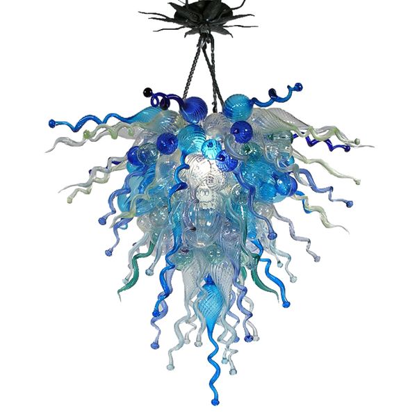 

Free Shipping Modern Murano Glass Chandelier Blue Shade Color 28inch LED Hanging Chandelier Light for Living Room