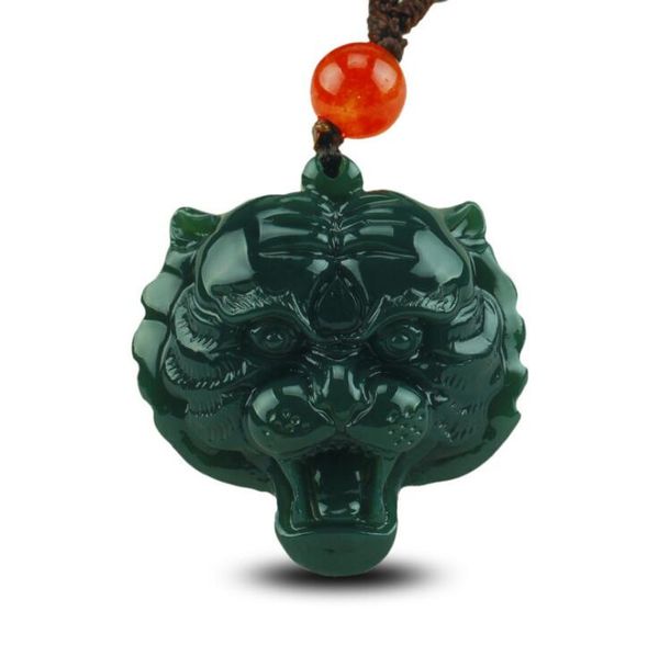 

natural hetian jade xinjiang qingyu tiger head pendant men's qingyu zodiac tiger necklace pendant, Silver