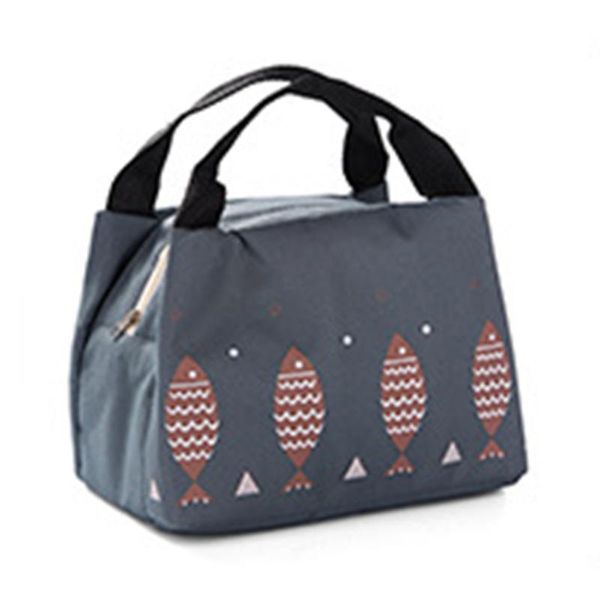 

camping insulated oxford fabric large capacity little fish pattern print portable school picnic lunch bag tote cute waterproof, Blue;pink