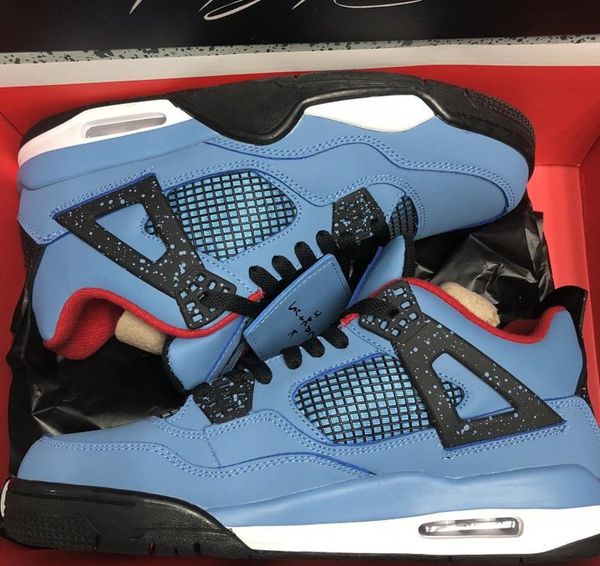

4 4s iv travis x houston university blue black red sports basketball shoes for men 4s designer trainers sneakers size 7-13