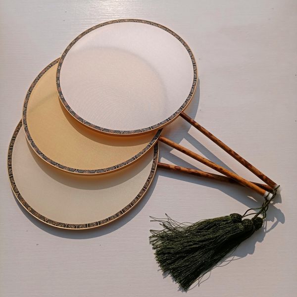 

handmade white blank hand fans round mulberry silk fan chinese traditional craft bamboo handle fan diy hand painting embroidery