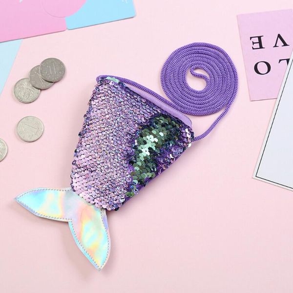

children handbags small coin purses sequins zipper panelled fish shape wallets cute pouch key packet handbag women girls 2020, White
