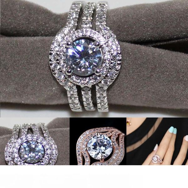 

обручальное кольцо для женщин vintage 10kt белое розовое золото заполненное инкрустацией cz имитация бриллианта его подруга подарок, Silver