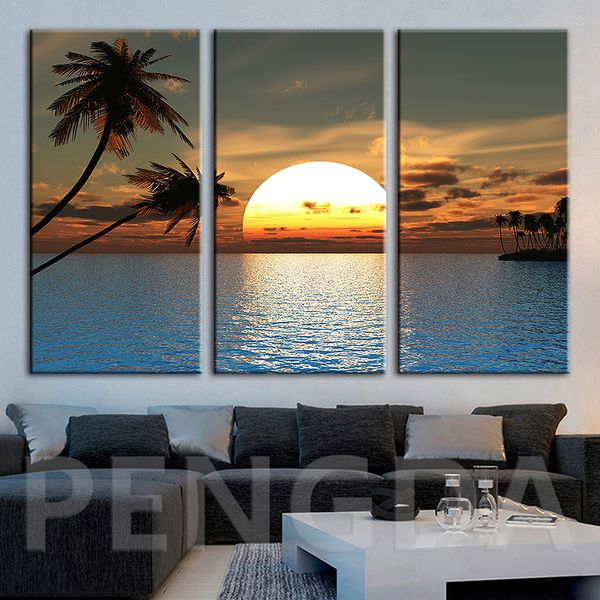 

prints painting home decoration pictures wall art palm tree seaside sunset scenery modular canvas modern for living room poster