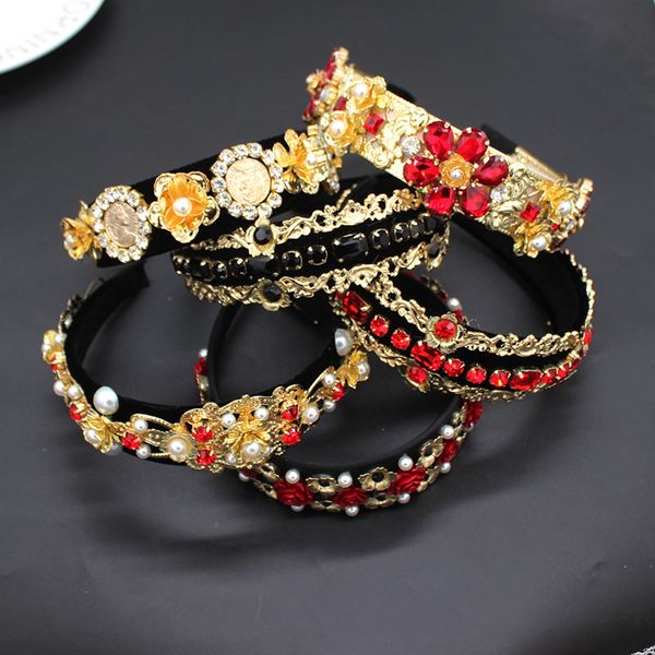 

baroque sun flower headband fashion headband with large geometric retro court show show hair accessories 899, Golden;white