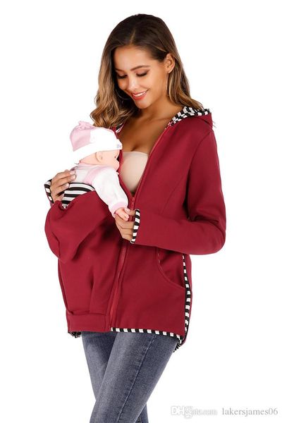 

spring fashion maternity mama designer kangaroo sweatshirt long sleeve zip hooded casual famale clothing loose sweatshirt, Black