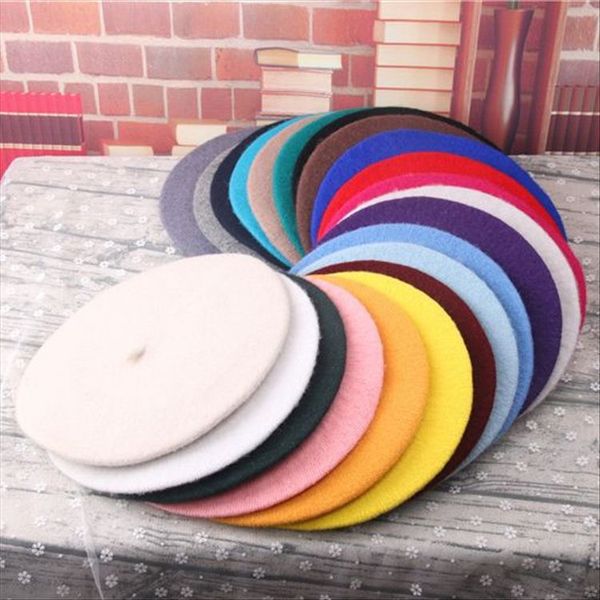 

new womens winter hat beret female wool cotton blend cap 16 color new woman hats, Blue;gray
