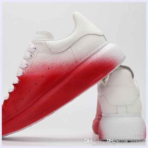 

sneakers men a2019 fashion whiteluxury designe leather platform shoes flat casual party wedding shoes with box b01, Red;white