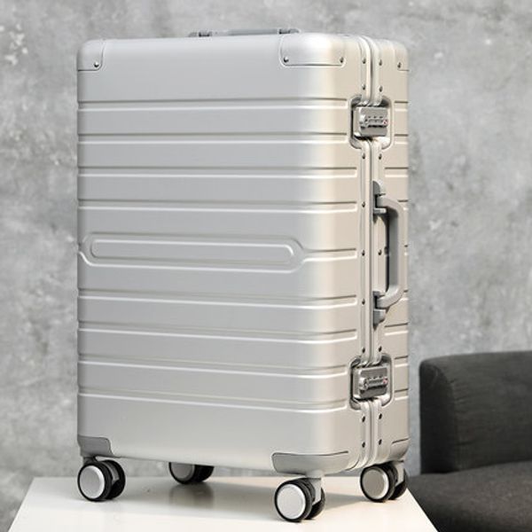 

100 aluminum travel suitcase tas lock spinner business rolling luggage on wheel