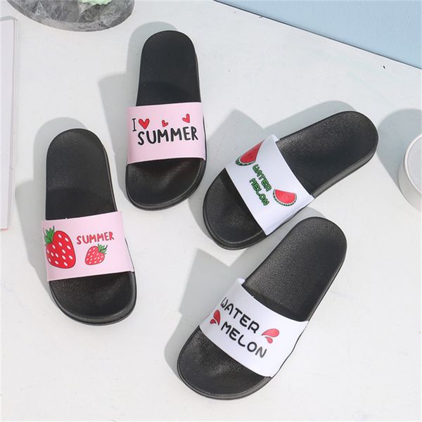 

slippers summer women lovely fruit strawberry pineapple beach flip flops slides woman indoor shoes open toe, Black