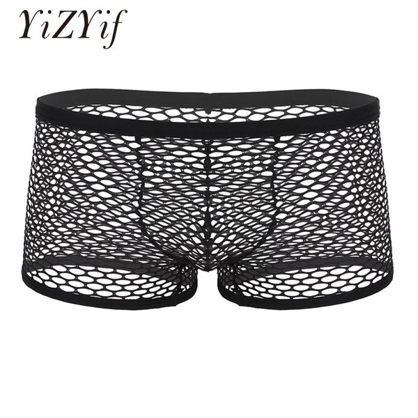 

yizyif boxer men underwear fishnet lingerie breathable mesh see through sheer low rise boxer briefs underwear panties, Black;white