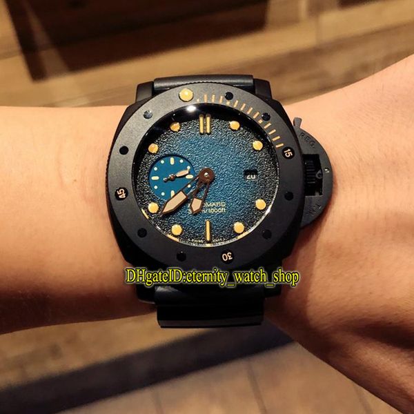 

new 47mm dlc coated titanium metal case submersible pam00692 blue dial automatic mens watch counterclockwise rotation of bezel sport watches, Slivery;brown