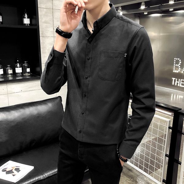 

british fashion oxford casual shirt fashionable men's slim solid color long sleeve shirt male social business dress shirt brand clothin, White;black