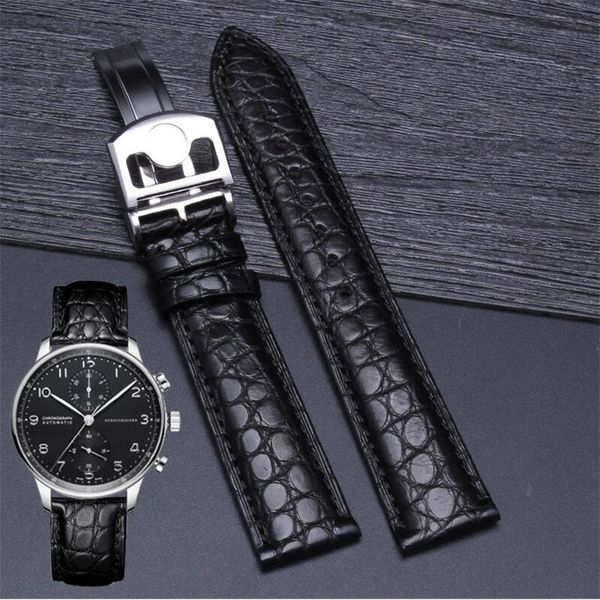 

genuine leather watchband brown/black crocodile strap&original fold clasp for pilot's portugieser watch 20 21 22mm, Black;brown