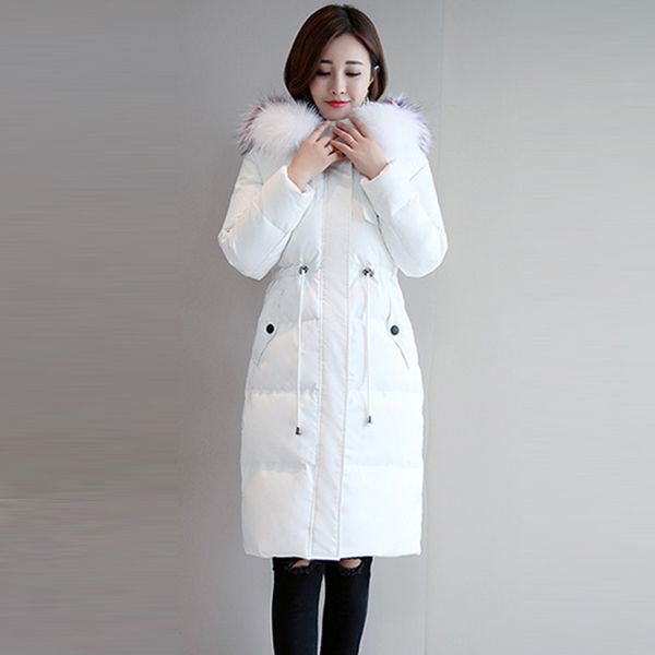 

fashion big fur hooded down coats women slim long thicken warm down jackets female casual 90% white duck parkas fp1609, Black