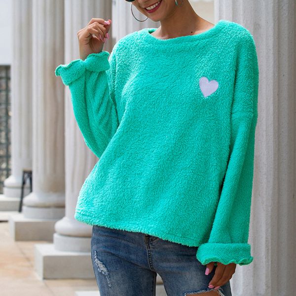 

plush sweatshirts women long sleeve autumn pullover female heart embroidery sportswear hoodies jumper clothing 2019, White;black