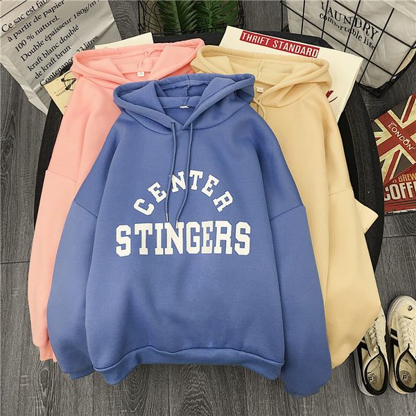 

hoodies women large size leisure letter printed long sleeve hooded womens pullover soft cotton korean style ladies sweatshirts, Black