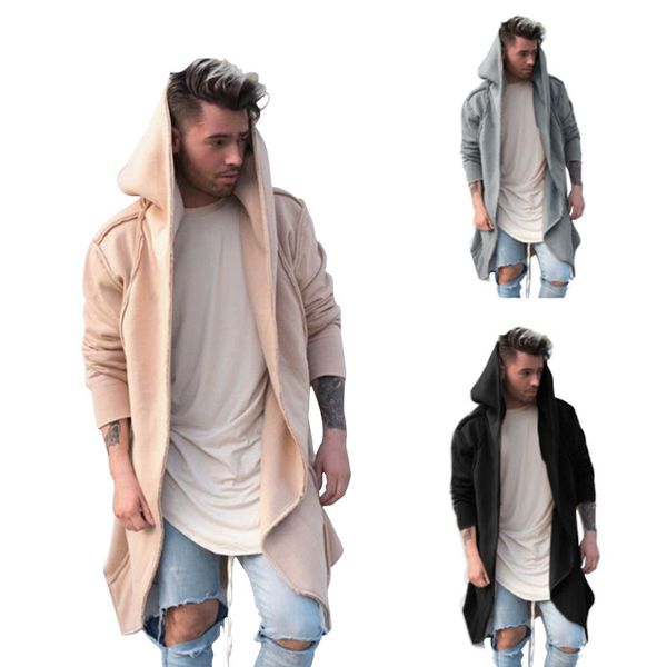 

2019 casual solid men fleece cardigan streetwear long sleeve hooded sweaters autumn men slim fit coats jacket overcoat plus size, Black;brown