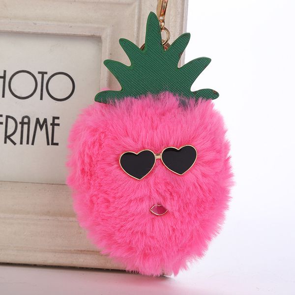 

keychains fashion fluffy pompom pineapple pendant keychain for women girls key ring holder valentines gift, Silver