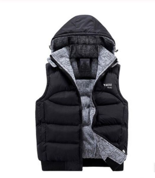 

navy blue mens vest warm winter casual outwear windproof vest solid hooded fashion overcoats sleeveless plus size 3xl, Black;white