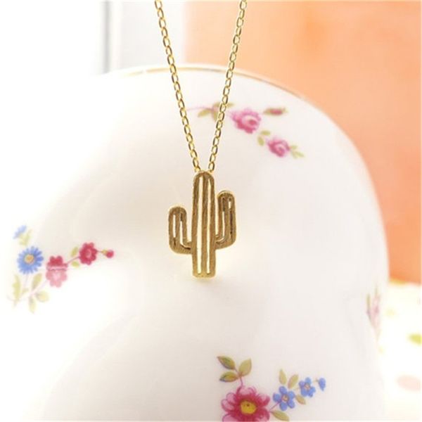 

2016 trendy minimalist cute girls charm jewelry desert plant cactus pendant necklace christmas gifts for women, Silver