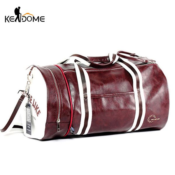 

pu leather sports gym bag multifunction training fitness shoulder bags traveling handbag striped sac de sport women men xa719wd