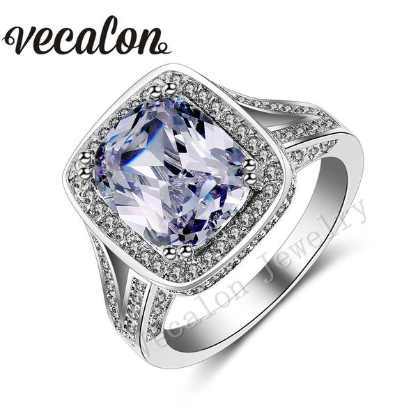 

vecalon подушка вырезать 10ct моделируемой бриллиантовое кольцо 192pcs cz камень 14kt белое золото заполненные обручальное кольцо обручально, Slivery;golden