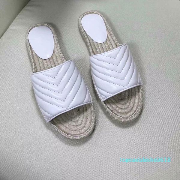 

women designer leather espadrille sandal luxury slipper flat platform shoes with the double metal beach weave shoes 4 color size 4-10 c12, Black