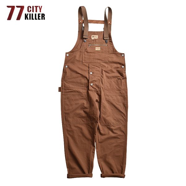 

77city killer multi-pocket overalls men cargo work bib trousers male casual streetwear mens joggers multifunctional coveralls, Black