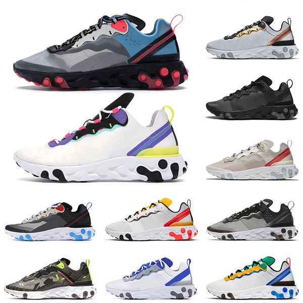

react element 87 55 mens trainers running shoes light bone anthracite camo men women sports sneaker size 5.5-11