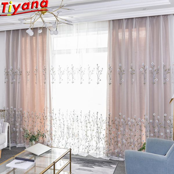 

white curtains for living room flower embroidered tulle for bedroom fairy grass tulle sumer voile window drapes sheer wp013#40